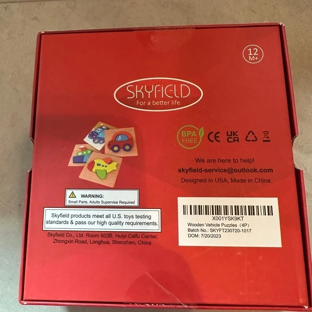 Skyfield Childrens 4 Wooden Vehicles Puzzles Baby Toy Education Motor 12 Mos +